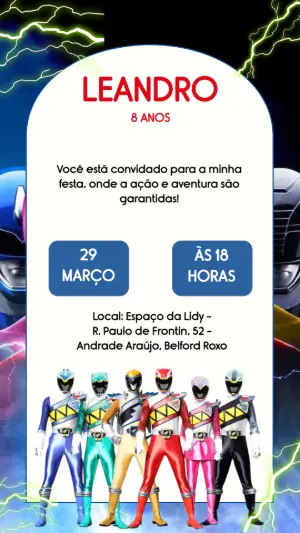 Convite de Aniversário Power Rangers Heróis para Editar