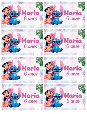 Rótulo Adesivo Lilo & Stitch para Aniversário Infantil Editável
