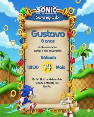Convite de Aniversário Sonic Game Night para editar online