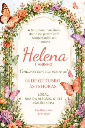 Invitación de cumpleaños Jardín encantado – Estático – Borboleta Convites