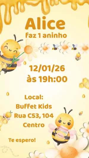 Convite de Aniversário Infantil Abelhinha Fofa Modelo Editável
