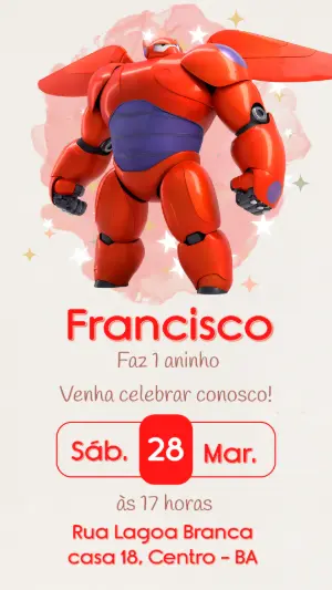 Convite Digital Aniversário Infantil Baymax Editável