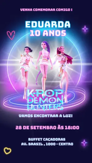 Invitation d'anniversaire KPop Demon Hunters – Statique – Fun Paper
