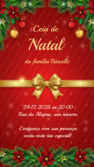 Convite para Ceia de Natal elegante vermelho e dourado para editar