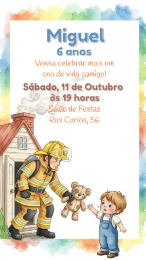Convite Aniversário Bombeiro para Editar Online