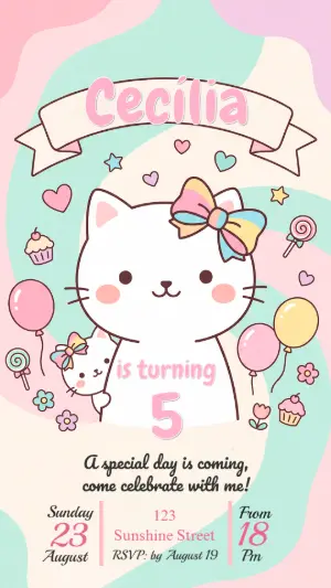 Editable Kitty Birthday Invitation Template