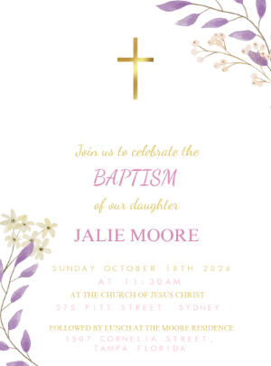 Floral Baptism Invitation for Girls to Edit Online