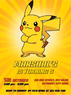 Pikachu Pokémon Birthday Invitation to Edit Online