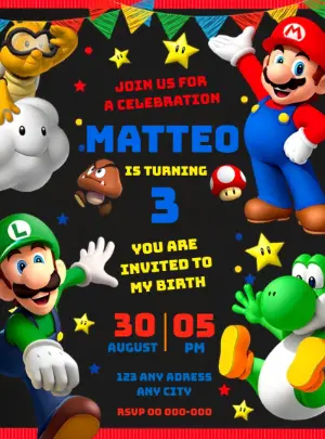 Super Mario Bros. Birthday Invitation | Editable Digital Template
