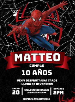 Invitación de Cumpleaños Hombre Araña Editable para Imprimir