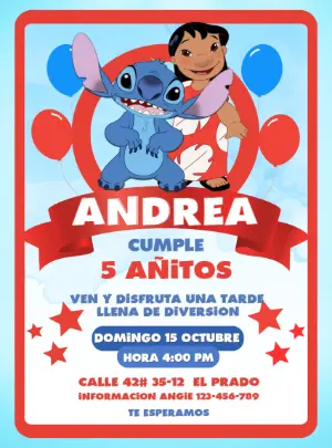 Invitación de Cumpleaños de Lilo y Stitch para Editar Online