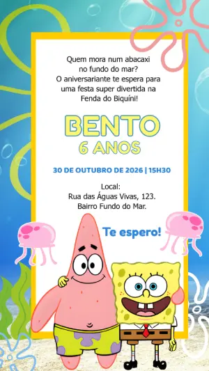 Convite de Aniversário Bob Esponja e Patrick Editável