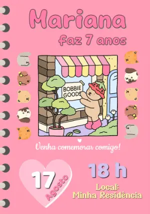 Convite Aniversário Bobbie Goods com Ursinho Fofo para Editar