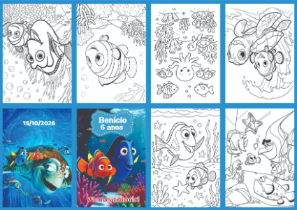 Livrinho de Colorir Nemo Fundo do Mar Editável para Festa