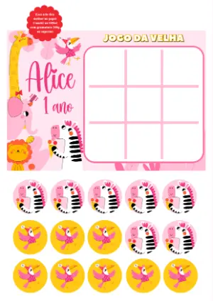 Jogo da Velha Safari Rosa para Aniversário para Editar Online