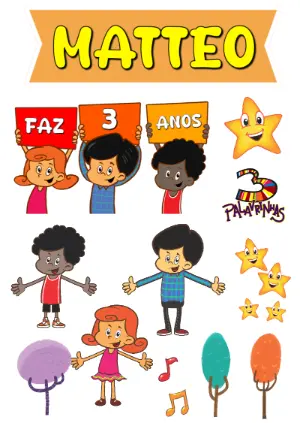 Topo de Bolo Editável 3 Palavrinhas para Festa Infantil