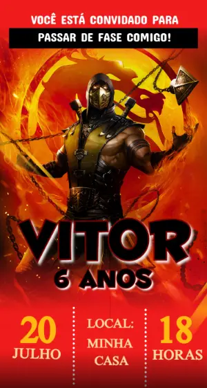 Convite de Aniversário Gamer Mortal Kombat Modelo Editável