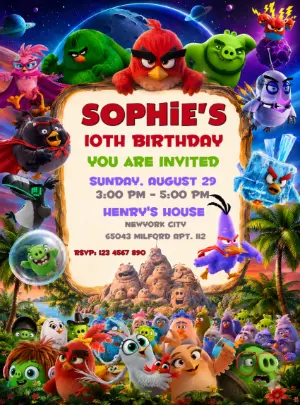 Angry Birds Birthday Invitation Editable Template