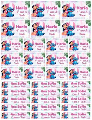 Etiqueta Escolar Lilo & Stitch Editável para Material Escolar