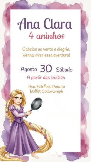 Convite de Aniversário Rapunzel Enrolados para Editar Online