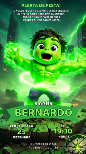 Convite Animado Aniversário Hulk: Vídeo Editável para Festa