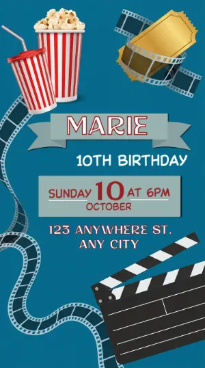Cinema Theme Birthday Party Invite - Editable Template