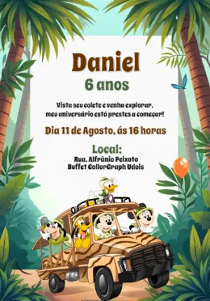 Convite de Aniversário Mickey Safari para Editar Online