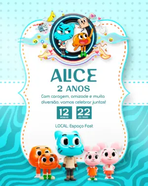 Convite Aniversário Gumball e Darwin para Editar Online