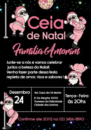 Convite Digital Ceia de Natal Papai Noel Rosa para Editar
