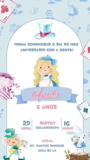 Convite Aniversário Alice no País das Maravilhas para Editar
