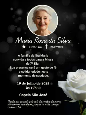 Convite Missa de 7º Dia com Rosa Branca para Editar Online