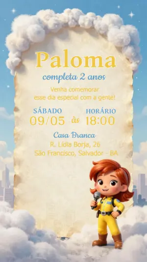 Convite de Aniversário Infantil Piloto no Céu para Editar