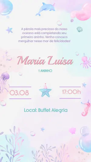 Convite de Aniversário Fundo do Mar Aquarela para Editar