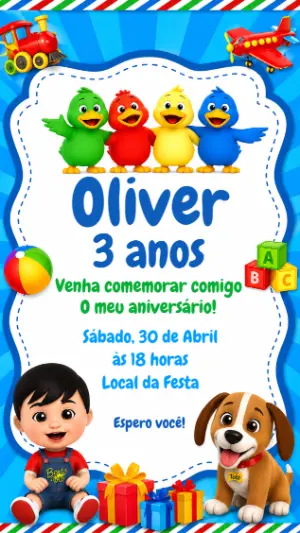 Convite de Aniversário Bento e Totó Colorido para Editar