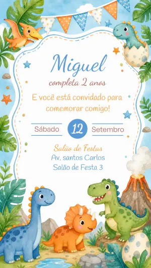 Invitación de cumpleaños Dinosaurio – Estático – CollorGraph EDITOR