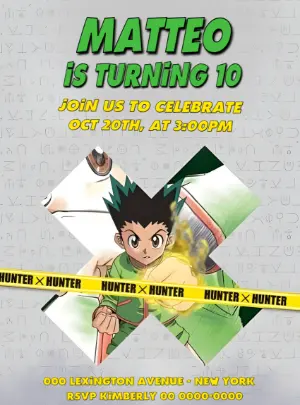 Hunter x Hunter Anime Birthday Invitation Editable Template