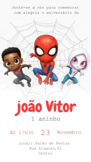 Convite Animado Aniversário Homem-Aranha para Editar Online