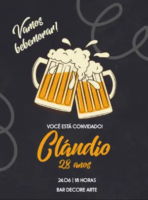 Convite de Aniversário Tema Boteco com Cerveja para Editar