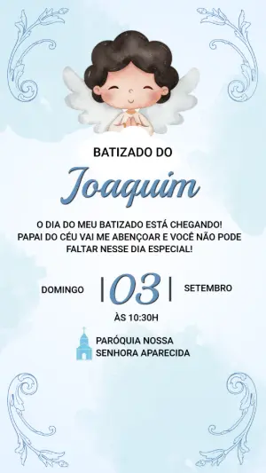Convite Digital Batizado Menino Anjinho Fofo para Editar