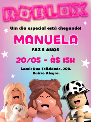 Convite de Aniversário Roblox Menina para Editar Online