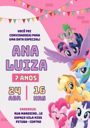 Convite de Aniversário My Little Pony para Editar Online