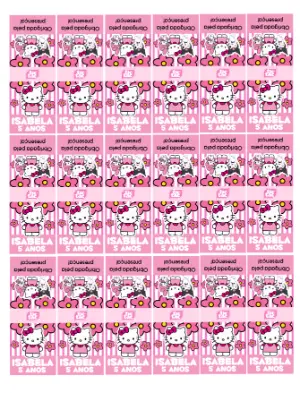 Rótulo para Tic Tac Hello Kitty Rosa Editável para Aniversário