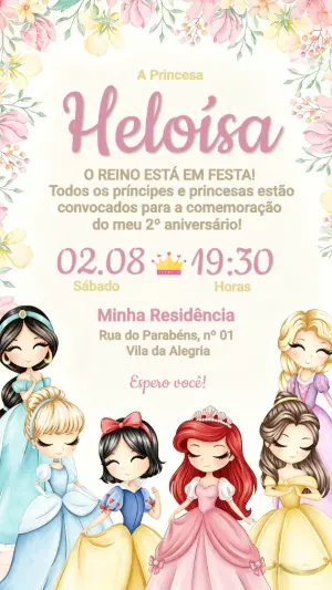 Invitación de cumpleaños Princesas – Estático – Festôu Convites