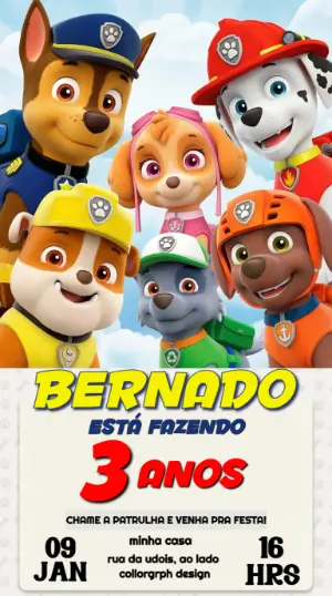 Invito di compleanno Paw Patrol – Statico – Convites Digitais Exclusivos