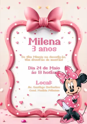 Convite Aniversário Minnie Rosa para Editar Online