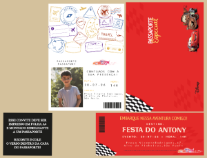Convite Aniversário Carros Passaporte com Foto para Editar