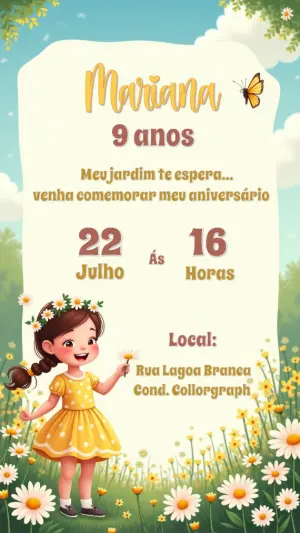 Convite Aniversário Jardim Encantado com Menina para Editar Online