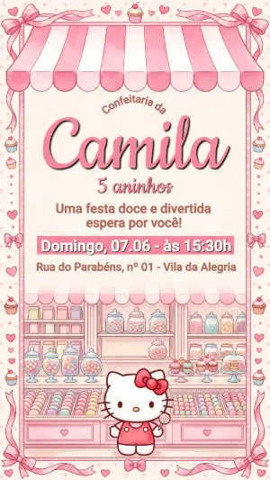 Convite Digital Confeitaria da Hello Kitty Editável