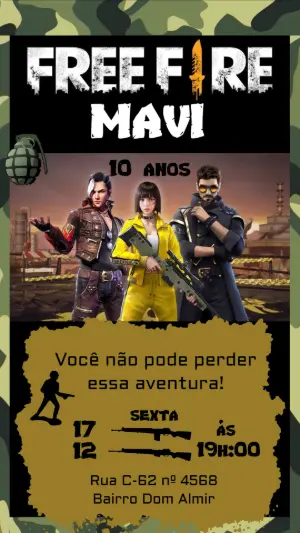 Convite de Aniversário Free Fire Estilo Gamer para Editar