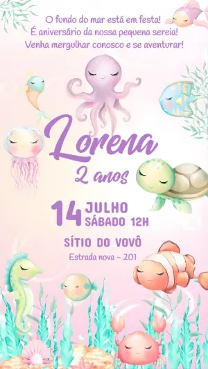 Convite de Aniversário Fundo do Mar Aquarela para Editar